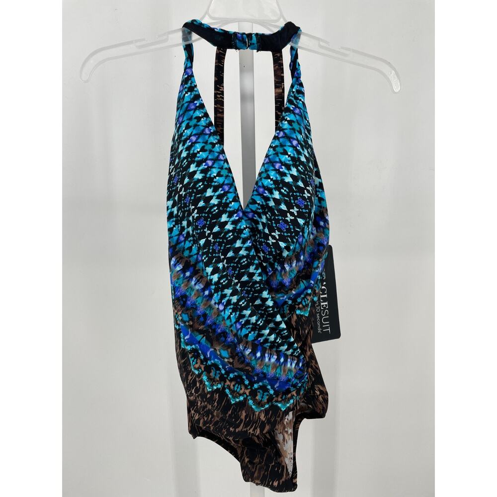 Miraclesuit Womens Untamed Wrapsody One Piece Swimsuit 12 Brown Multi 6552249